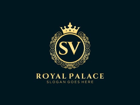 Letter SV Antique royal luxury victorian logo with ornamental frame. vector