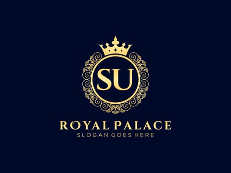 Letter SU Antique royal luxury victorian logo with ornamental frame. vector