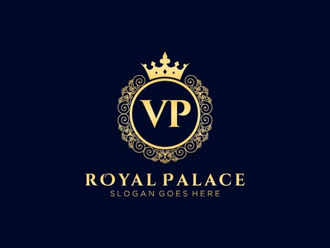 Letter VP Antique royal luxury victorian logo with ornamental frame. vector
