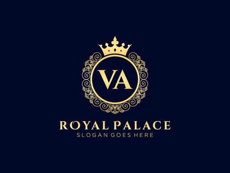 Letter VA Antique royal luxury victorian logo with ornamental frame. vector