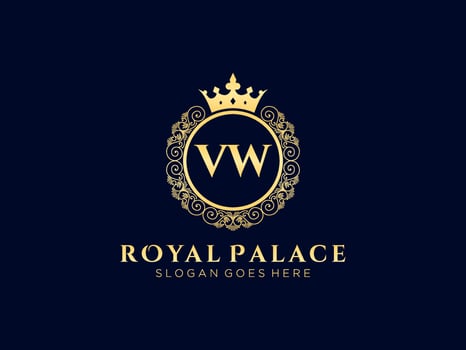 Letter VW Antique royal luxury victorian logo with ornamental frame. vector
