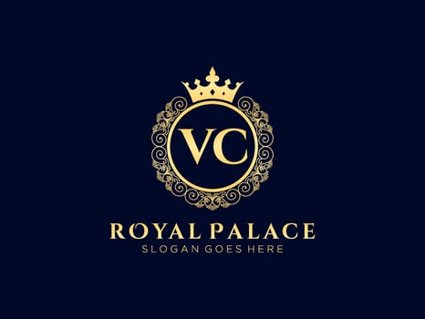 Letter VC Antique royal luxury victorian logo with ornamental frame. vector