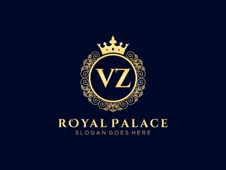 Letter VZ Antique royal luxury victorian logo with ornamental frame. vector