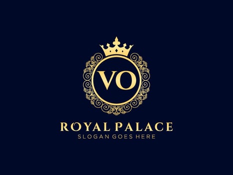 Letter VO Antique royal luxury victorian logo with ornamental frame. vector