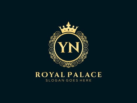 Letter YN Antique royal luxury victorian logo with ornamental frame. vector