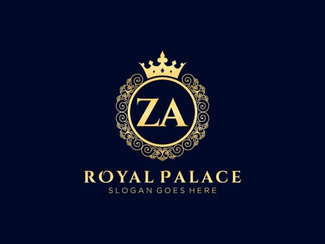 Letter ZA Antique royal luxury victorian logo with ornamental frame. vector