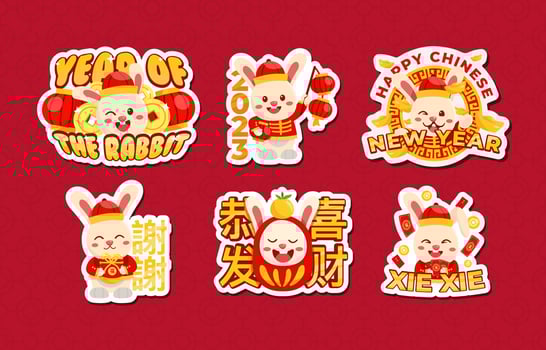 Year Of The Rabbit Cute Sticker Set vector