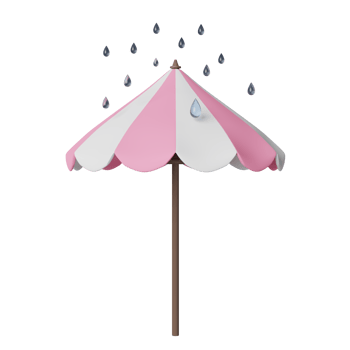 White pink umbrella with raindrop isolated. concept 3d illustration or 3d render png