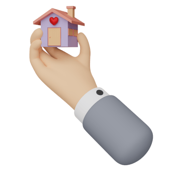 cartoon businessman hands holding purple house isolated. 3d illustration or 3d render png