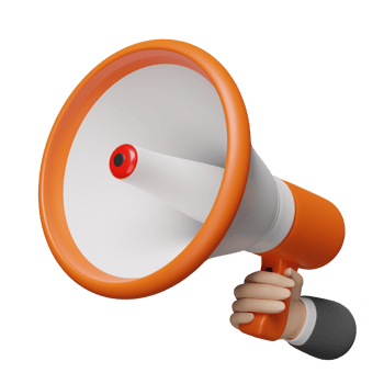 3d businessman hands holding orange megaphone or hand speaker isolated. online marketing shopping, promotion news for social media networks concept, 3d render illustration png