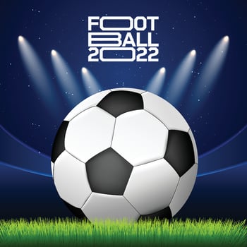 Soccer ball with spotlights on green grass background, vector illustration