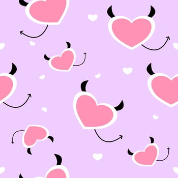 Cute seamless pattern. Devil heart on a pink background. vector