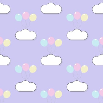 Cute cartoon seamless pattern. Balloon and cloud. beautiful pastel color. vector