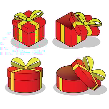 3d Gift box opened and closed gift box rectangle and circle shape colored red with yellow ribbon. gift for christmas, cartoon style vector