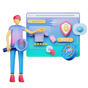 3d character searching online shop illustration png