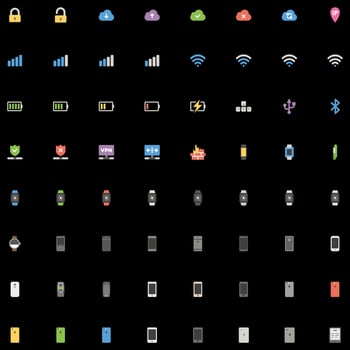 Vector set of colorful icons with various categories
