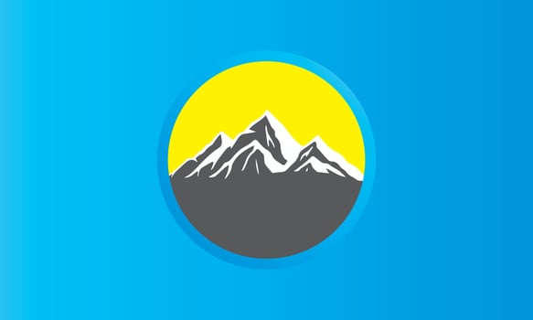 Illustration of the mountain landscape in a circular ring with blue background. vector