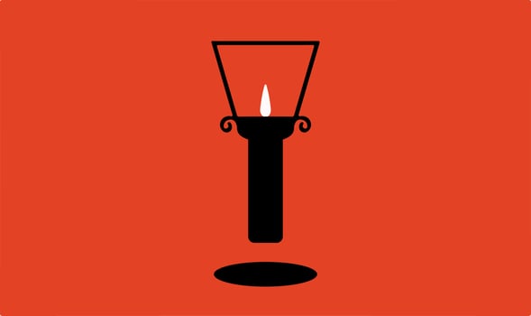 Vintage camping lantern silhouette isolated on white background. Retro gas lamp with glowing fire wick. Flat tourist oil lantern outline vector illustration. Old lamp for hiking.