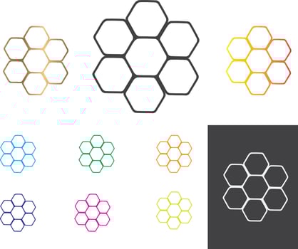 Hexagonal technology vector abstract background. Multi color bright flashes under hexagon in technology futuristic modern background. Multi color honeycomb texture grid vector illustration.