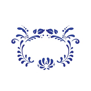 Round frame in gzhel painting style, vector illustration