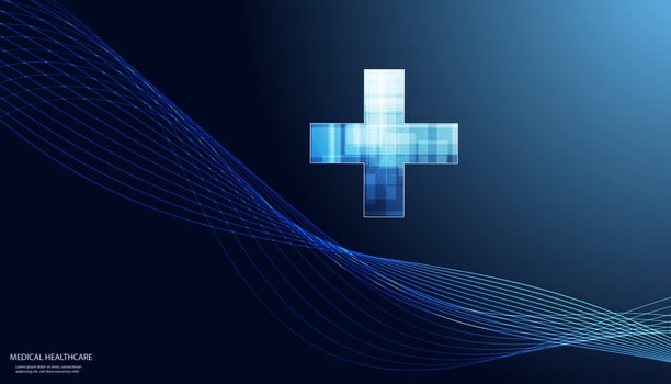 Abstract health science consist health plus wave dot digital technology concept  modern medical on hi tech future background. vector