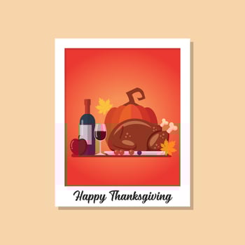 Thanksgiving dinner image on polaroid photo frame vector