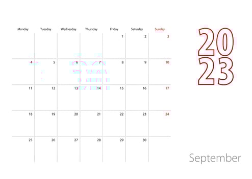 Calendar for September 2023 in modern design, planner template. vector