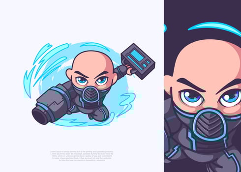 Printsuper hero character illustration, vector icon, flat cartoon style.