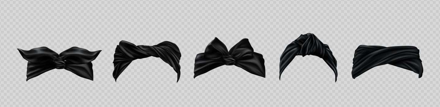 Set of bandana or hair scarf, black headwear. vector