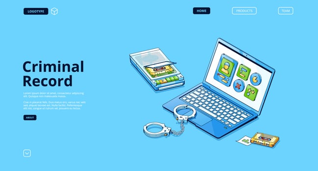 Criminal record isometric landing page, detective vector