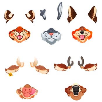 Animal face masks for social networks, selfie vector