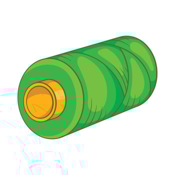 Green bobbin of thread icon, cartoon style vector