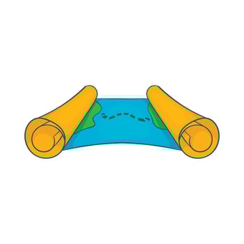 Ancient scroll map icon, cartoon style vector