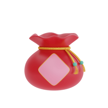 3D Red fortune bag isolated, decoration for Chinese new year, Chinese Festivals, Lunar, CYN element, 3d rendering. png