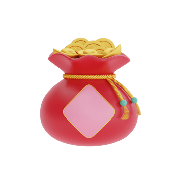 3D Red fortune bag full of gold and money isolated, decoration for Chinese new year, Chinese Festivals, Lunar, CYN element, 3d rendering. png