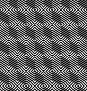 Striped cubes seamless pattern vector. Op art vector illustration.