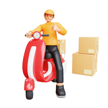 3d render orange courier ride motorbikes to deliver packages png