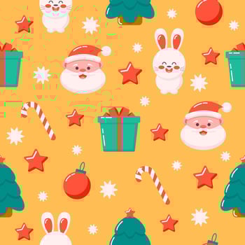 seamless Christmas pattern with Santa and bunny vector