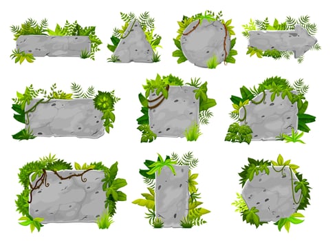 Cartoon forest jungle liana and stone game assets vector
