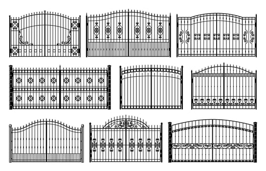 Mansion iron gates, metal fence grates collection vector