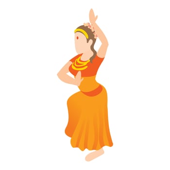 Indian girl dancing icon, cartoon style vector