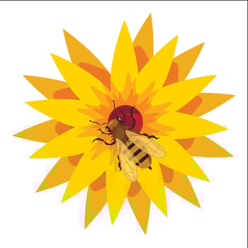 Bee on flower icon, cartoon style vector