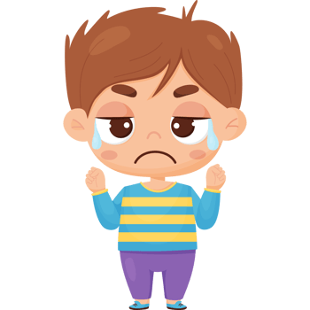 Crying boy with tears. Male character emotion png
