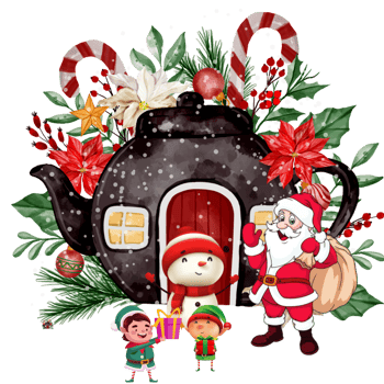 Christmas Black Kettle with Santa's png