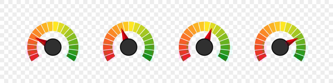 Measuring scale set. Speedometer scale or risk scale. Vector graphics