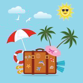 Beach with palm trees and a suitcase vector
