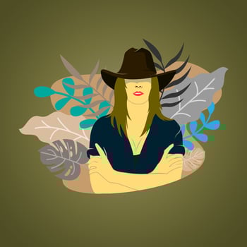 Cowboy girl on plant illustration. Flat character design illustration. Eps 10 vector