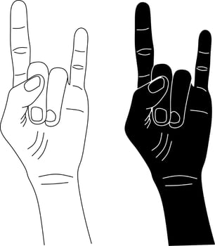 outline silhouette rock and roll hand sign icon set vector