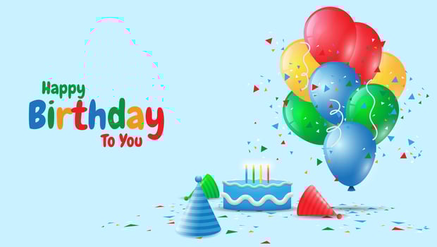 colorful happy birthday background with 3d balloons, birthday hat, birthday cake and confetti. suitable for greeting card, banner, poster, invitation, social media post, etc. vector illustration