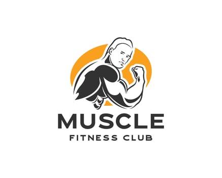 Bodybuilder Fitness Model Illustration. Muscle man , fitness or gym logo design template vector